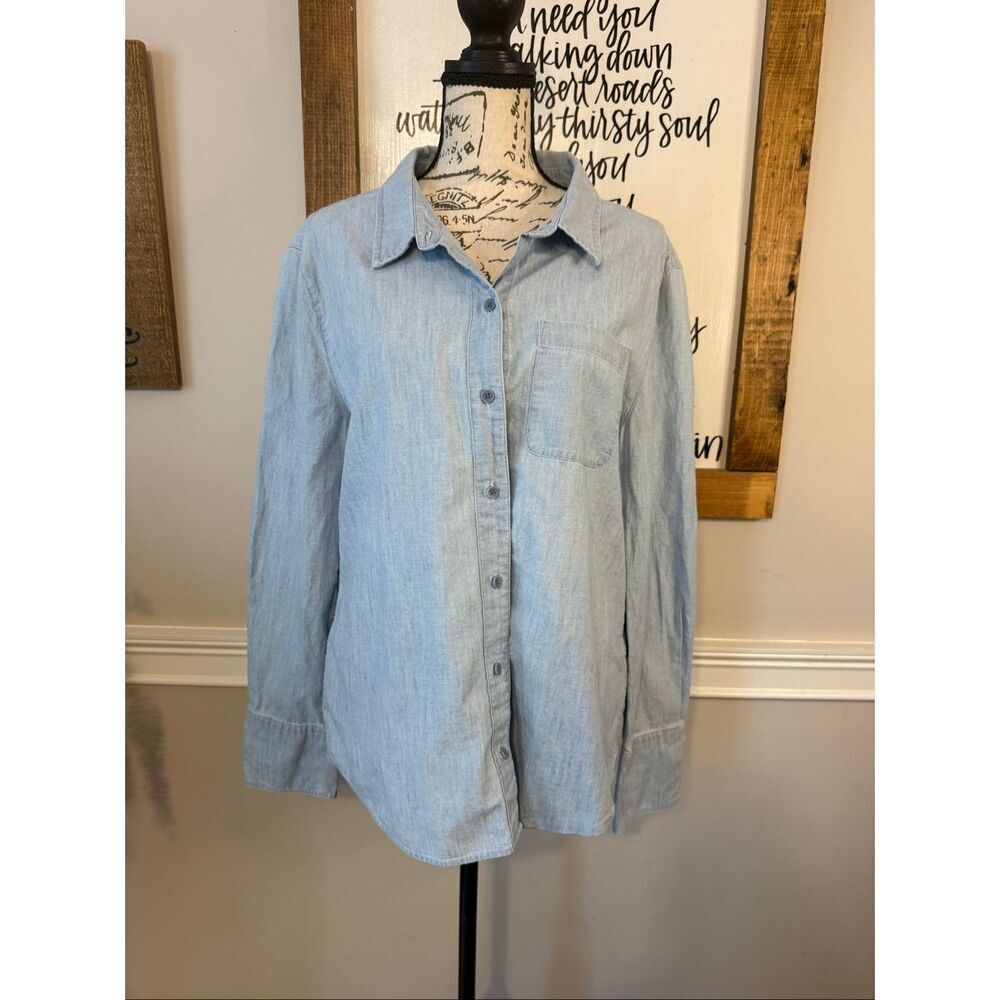 United By Blue Women's Chambray Cotton Long Sleeve Button Up Shirt Blue Size XL
